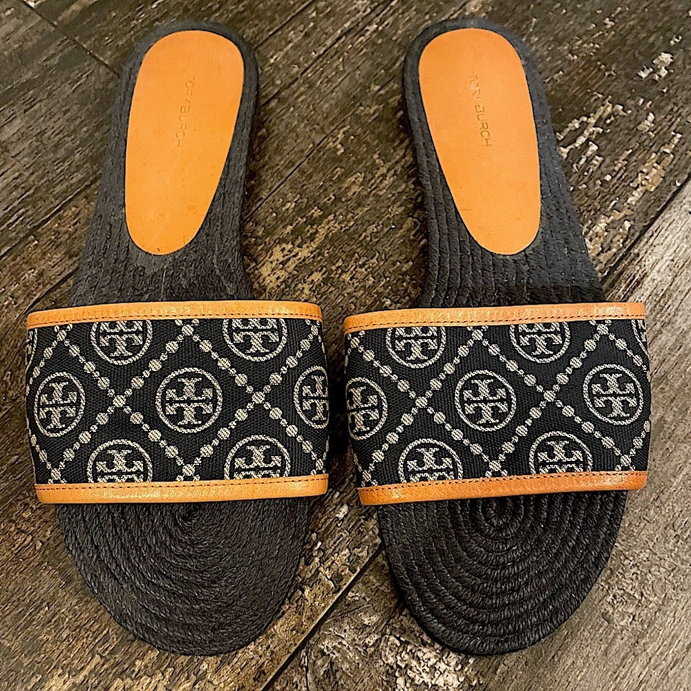 Tory Burch | T Monogram Espadrille Slides Navy Blue (Like New)